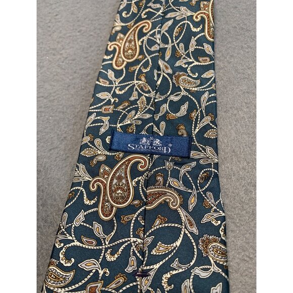 Stafford Mens Tie Silk Paisley Pattern Blue Gold Necktie - Picture 2 of 5